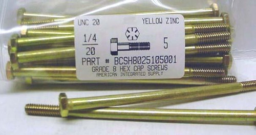 1/4-20X5 HEX HEAD CAP SCREW GRADE 8 STEEL YELLOW ZINC PLATED