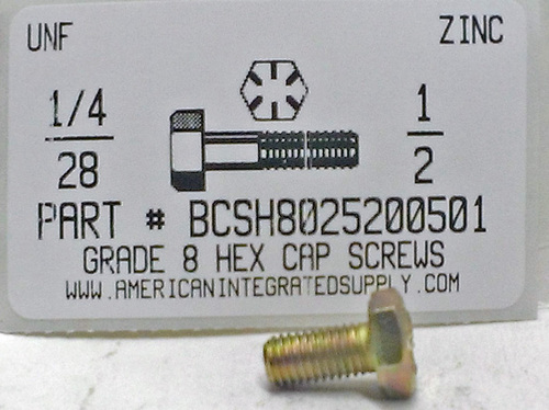 1/4-28X1/2 HEX HEAD CAP SCREW GRADE 8 STEEL YELLOW ZINC PLATED