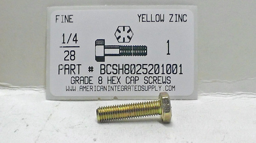 1/4-28X1 HEX HEAD CAP SCREW GRADE 8 STEEL YELLOW ZINC PLATED