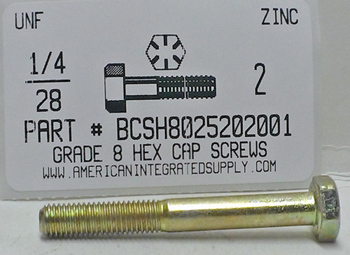 1/4-28X2 HEX HEAD CAP SCREW GRADE 8 STEEL YELLOW ZINC PLATED