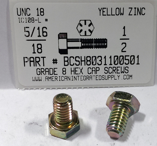 5/16-18X1/2 HEX HEAD CAP SCREW GRADE 8 STEEL YELLOW ZINC PLATED