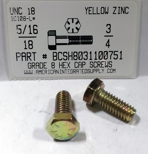 5/16-18X3/4 HEX HEAD CAP SCREW GRADE 8 STEEL YELLOW ZINC PLATED