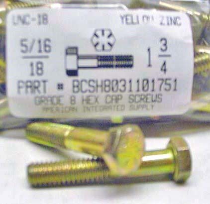 5/16-18X1-3/4 HEX HEAD CAP SCREW GRADE 8 STEEL YELLOW ZINC PLATED