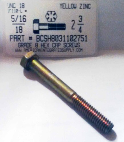 5/16-18X2-3/4 HEX HEAD CAP SCREW GRADE 8 STEEL YELLOW ZINC PLATED