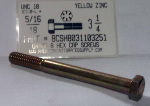 5/16-18X3-1/4 HEX HEAD CAP SCREW GRADE 8 STEEL YELLOW ZINC PLATED