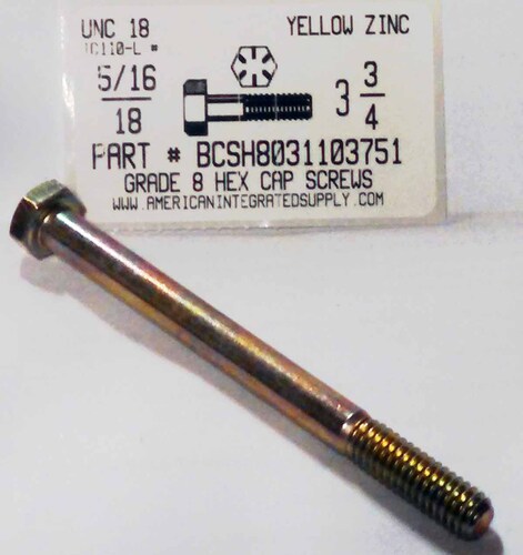 5/16-18X3-3/4 HEX HEAD CAP SCREW GRADE 8 STEEL ZINC PLATED