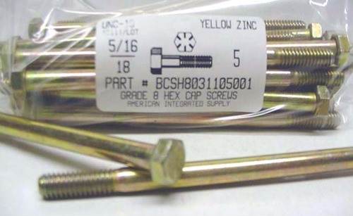 5/16-18X5 HEX HEAD CAP SCREW GRADE 8 STEEL YELLOW ZINC PLATED