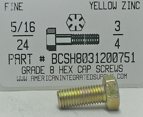 5/16-24X3/4 HEX HEAD CAP SCREW GRADE 8 STEEL YELLOW ZINC PLATED