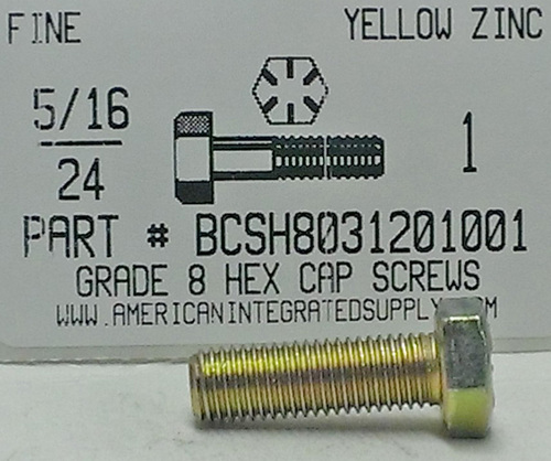 5/16-24X1 HEX HEAD CAP SCREW GRADE 8 STEEL YELLOW ZINC PLATED