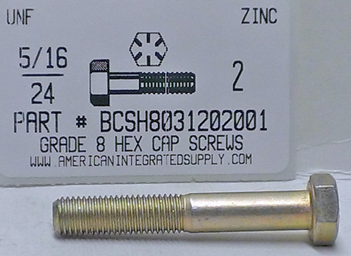 5/16-24X2 HEX HEAD CAP SCREW GRADE 8 STEEL YELLOW ZINC PLATED