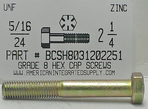 5/16-24X2-1/4 HEX HEAD CAP SCREW GRADE 8 STEEL YELLOW ZINC PLATED