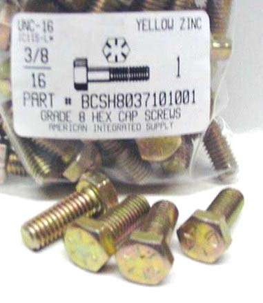 3/8-16X1 HEX HEAD CAP SCREW GRADE 8 STEEL YELLOW ZINC PLATED