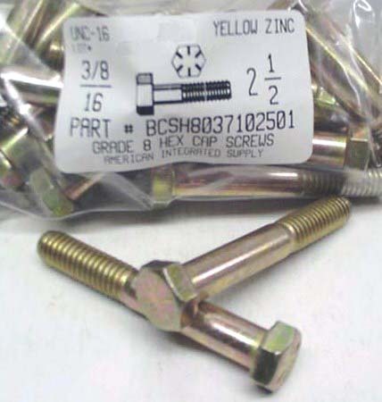 3/8-16X2-1/2 HEX HEAD CAP SCREW GRADE 8 STEEL YELLOW ZINC PLATED