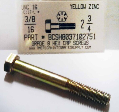 3/8-16X2-3/4 HEX HEAD CAP SCREW GRADE 8 STEEL YELLOW ZINC PLATED