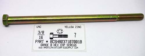 3/8-16X7 HEX HEAD CAP SCREW GRADE 8 STEEL YELLOW ZINC PLATED