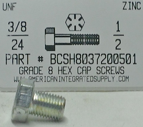 3/8-24X1/2 HEX HEAD CAP SCREW GRADE 8 STEEL ZINC PLATED