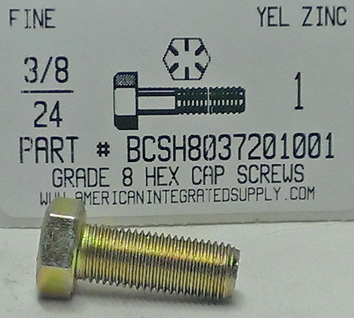 3/8-24X1 HEX HEAD CAP SCREW GRADE 8 STEEL YELLOW ZINC PLATED