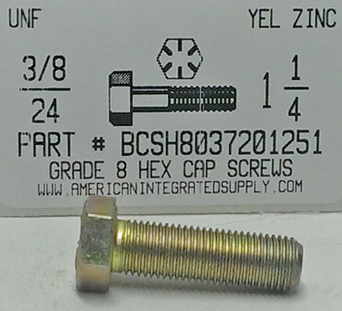 3/8-24X1-1/4 HEX HEAD CAP SCREW GRADE 8 STEEL YELLOW ZINC PLATED