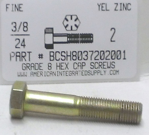 3/8-24X2 HEX HEAD CAP SCREW GRADE 8 STEEL YELLOW ZINC PLATED