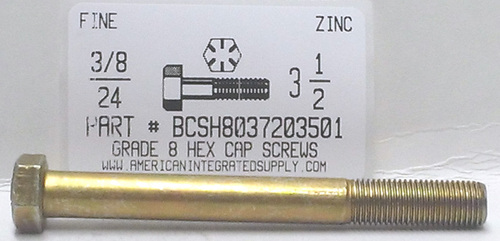 3/8-24X3-1/2 HEX HEAD CAP SCREW GRADE 8 STEEL YELLOW ZINC PLATED