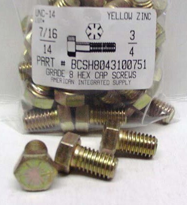 7/16-14X3/4 HEX HEAD CAP SCREW GRADE 8 STEEL YELLOW ZINC PLATED