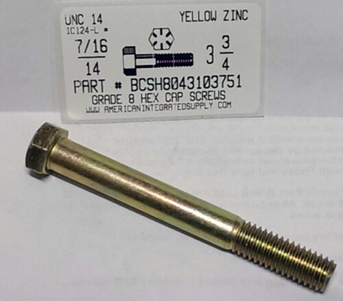 7/16-14X3-3/4 HEX HEAD CAP SCREW GRADE 8 STEEL YELLOW ZINC PLATED