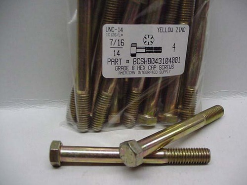 7/16-14X4 HEX HEAD CAP SCREW GRADE 8 STEEL YELLOW ZINC PLATED