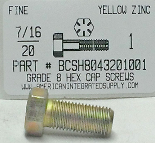 7/16-20X1 HEX HEAD CAP SCREW GRADE 8 YELLOW ZINC PLATED