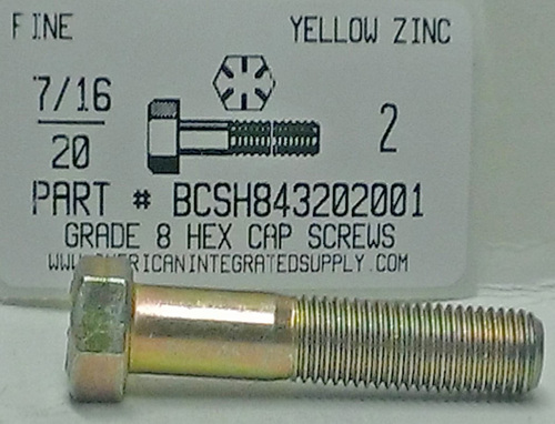 7/16-20X2 HEX HEAD CAP SCREW GRADE 8 STEEL YELLOW ZINC PLATED