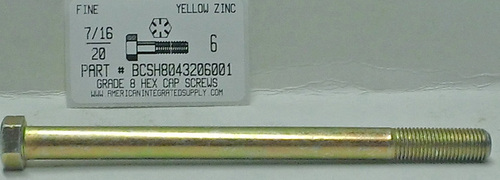 7/16-20X6 HEX HEAD CAP SCREW GRADE 8 STEEL YELLOW ZINC PLATED