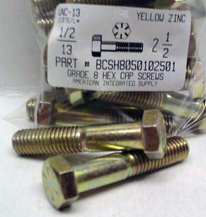 1/2-13X2-1/2 HEX HEAD CAP SCREW GRADE 8 STEEL YELLOW ZINC PLATED