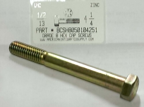 1/2-13X4-1/4 HEX HEAD CAP SCREW GRADE 8 STEEL YELLOW ZINC PLATED