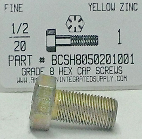 1/2-20X1 HEX HEAD CAP SCREW GRADE 8 STEEL YELLOW ZINC PLATED