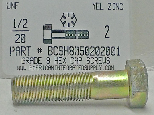 1/2-20X2 HEX HEAD CAP SCREW GRADE 8 STEEL YELLOW ZINC PLATED