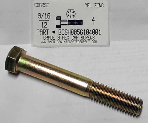 9/16-12X4 HEX HEAD CAP SCREW GRADE 8 STEEL YELLOW ZINC PLATED