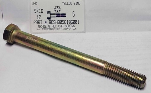 9/16-12X6 HEX HEAD CAP SCREW GRADE 8 STEEL YELLOW ZINC PLATED