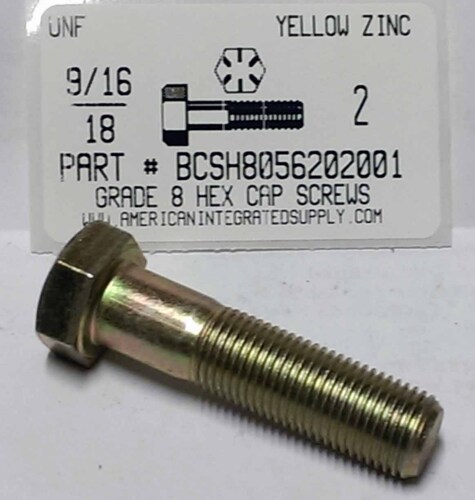 9/16-18X2 HEX HEAD CAP SCREW GRADE 8 STEEL YELLOW ZINC PLATED