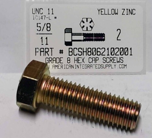 5/8-11X2 HEX HEAD CAP SCREW GRADE 8 STEEL YELLOW ZINC PLATED