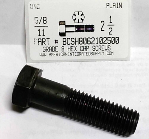 5/8-11X2-1/2 HEX HEAD CAP SCREW GRADE 8 STEEL PLAIN