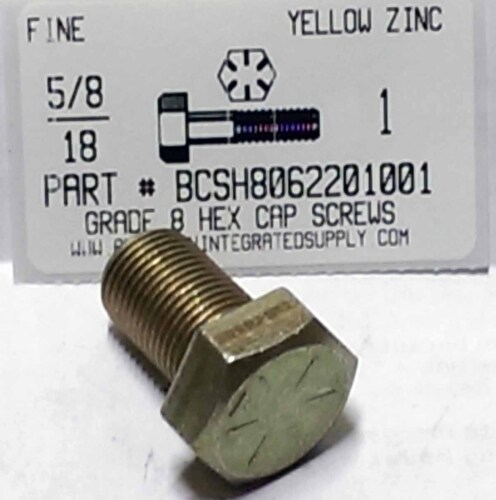 5/8-18X1 HEX HEAD CAP SCREW GRADE 8 STEEL YELLOW ZINC PLATED