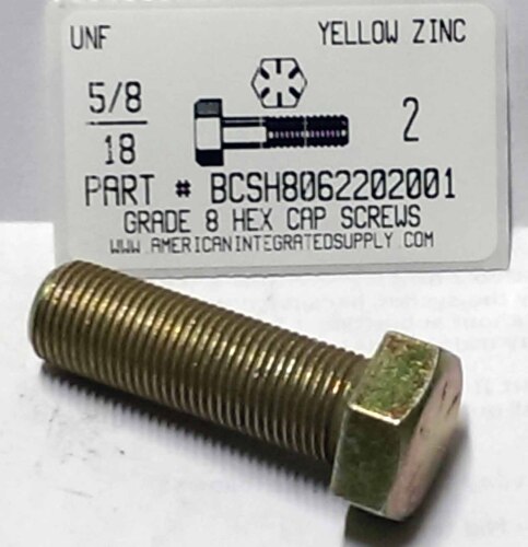 5/8-18X2 HEX HEAD CAP SCREW GRADE 8 STEEL YELLOW ZINC PLATED