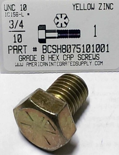 3/4-10X1 HEX HEAD CAP SCREW GRADE 8 STEEL YELLOW ZINC PLATED