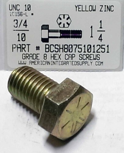 3/4-10X1-1/4 HEX HEAD CAP SCREW GRADE 8 STEEL YELLOW ZINC PLATED