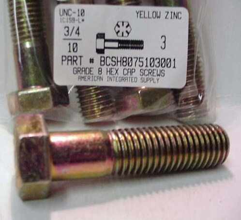 3/4-10X3 HEX HEAD CAP SCREW GRADE 8 STEEL YELLOW ZINC PLATED