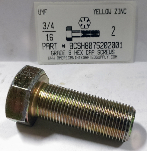 3/4-16X2 HEX HEAD CAP SCREW GRADE 8 STEEL YELLOW ZINC PLATED