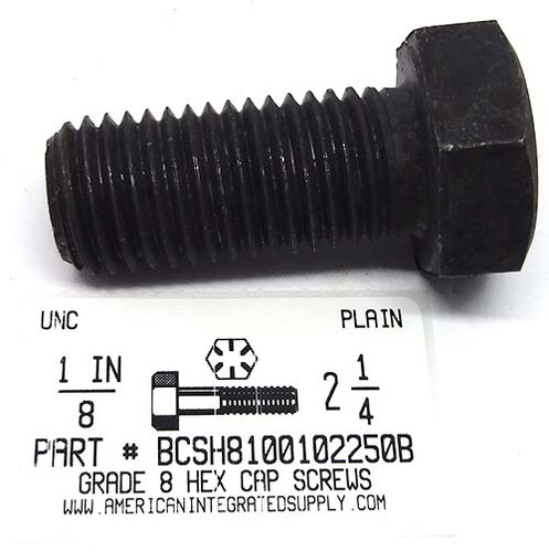 1-8X2-1/4 HEX HEAD CAP SCREW GRADE 8 STEEL PLAIN