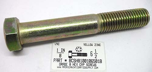 1-8X6-1/2 HEX HEAD CAP SCREW GRADE 8 STEEL YELLOW ZINC PLATED