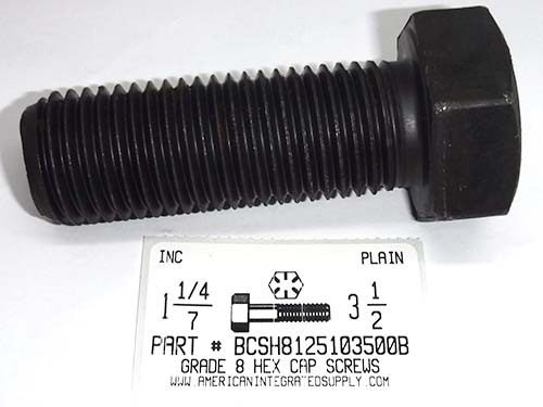 1-1/4-7X3-1/2 HEX HEAD CAP SCREW GRADE 8 STEEL PLAIN