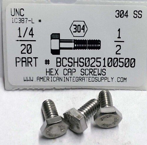 1/4-20X1/2 HEX HEAD CAP SCREW 304 STAINLESS STEEL