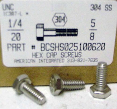 1/4-20X5/8 HEX HEAD CAP SCREW 304 STAINLESS STEEL